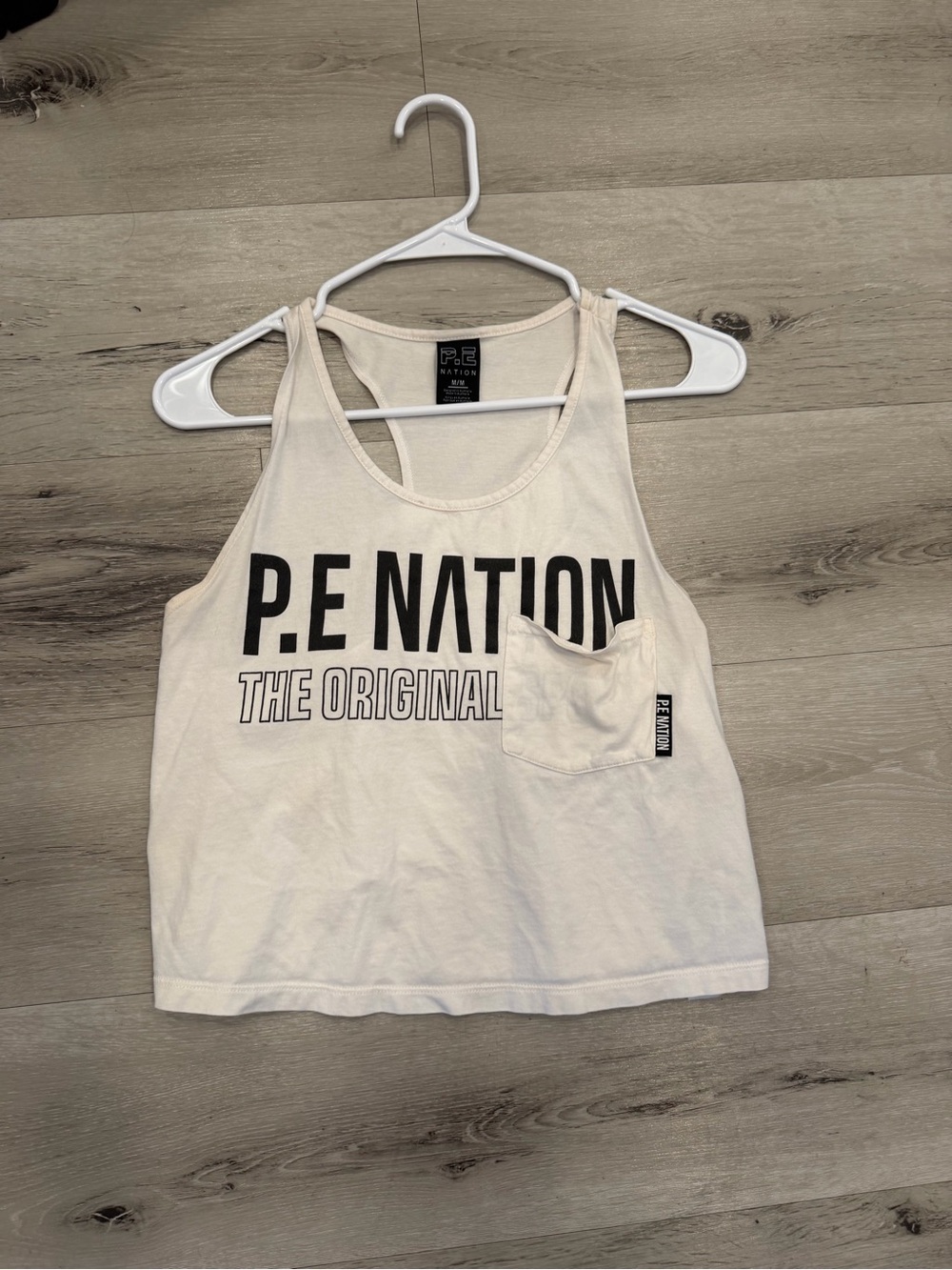 P.E NATION Cream Tank with Black Logo
